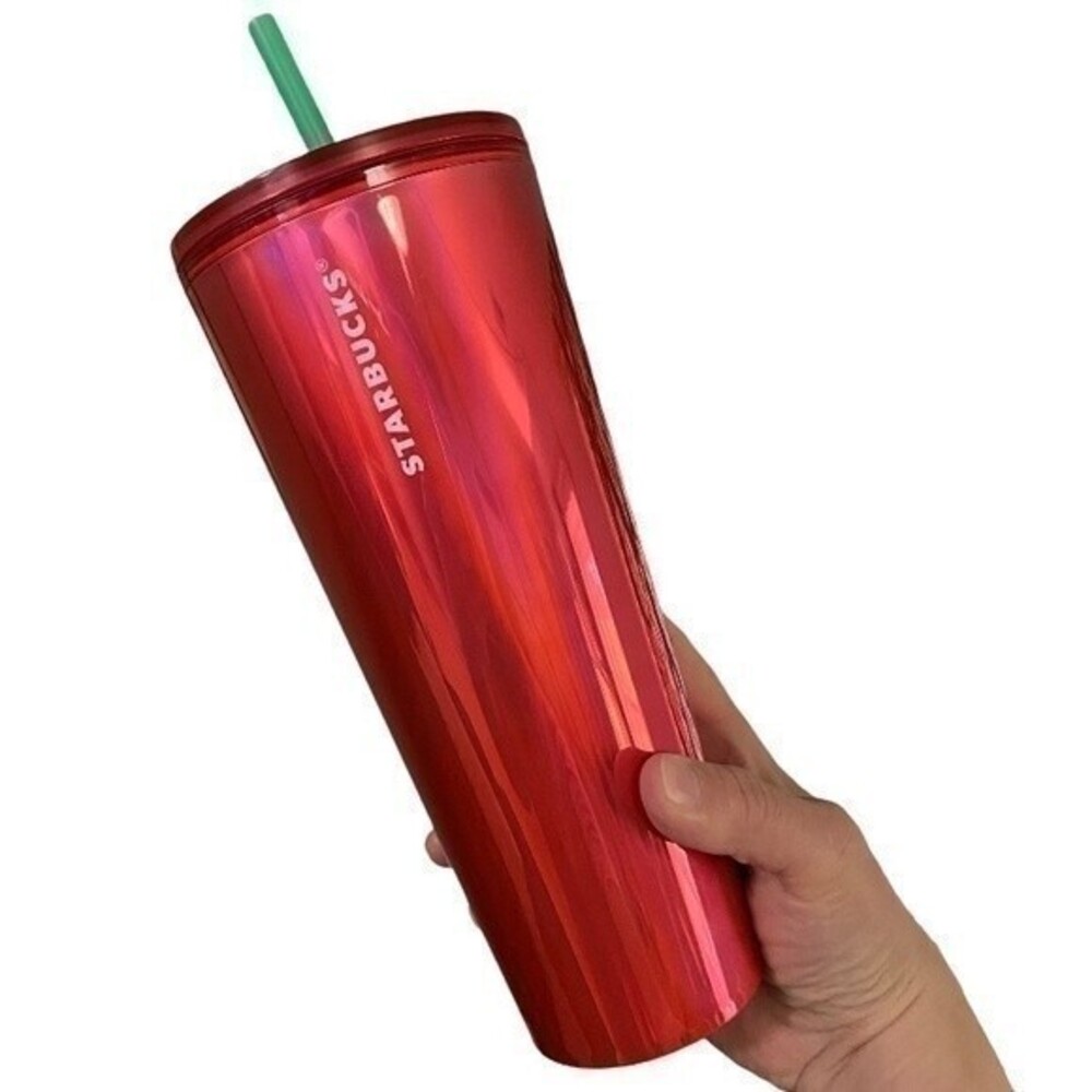 Starbucks Summer 2022 Watermelon Red Pink metallic mirrored venti tumbler cup